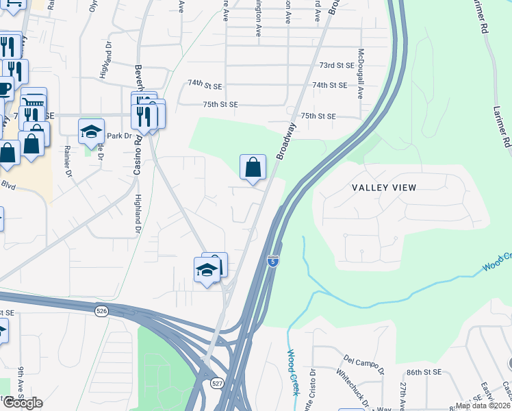 map of restaurants, bars, coffee shops, grocery stores, and more near 7901 20th Avenue Southeast in Everett