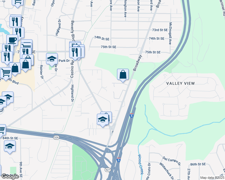 map of restaurants, bars, coffee shops, grocery stores, and more near 7812 19th Drive Southeast in Everett