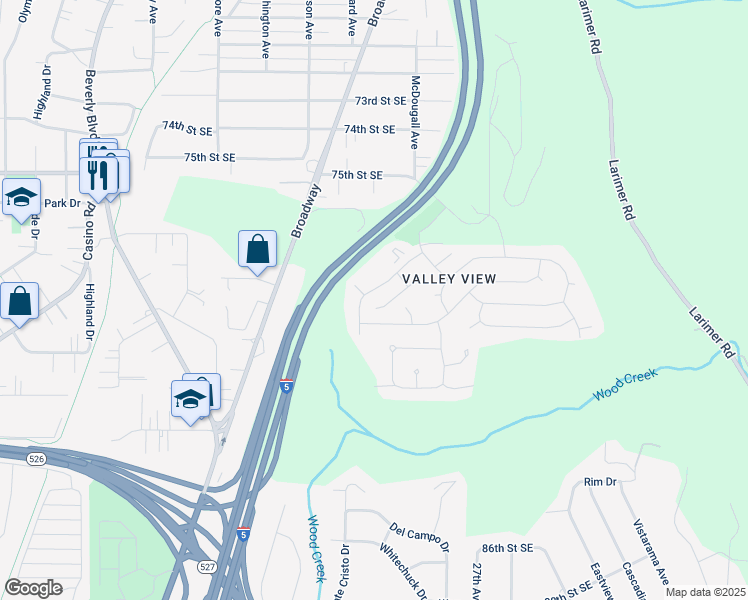 map of restaurants, bars, coffee shops, grocery stores, and more near 7809 Timber Hill Drive in Everett