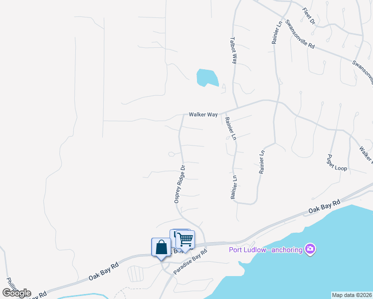 map of restaurants, bars, coffee shops, grocery stores, and more near 40 Warbler Lane in Port Ludlow