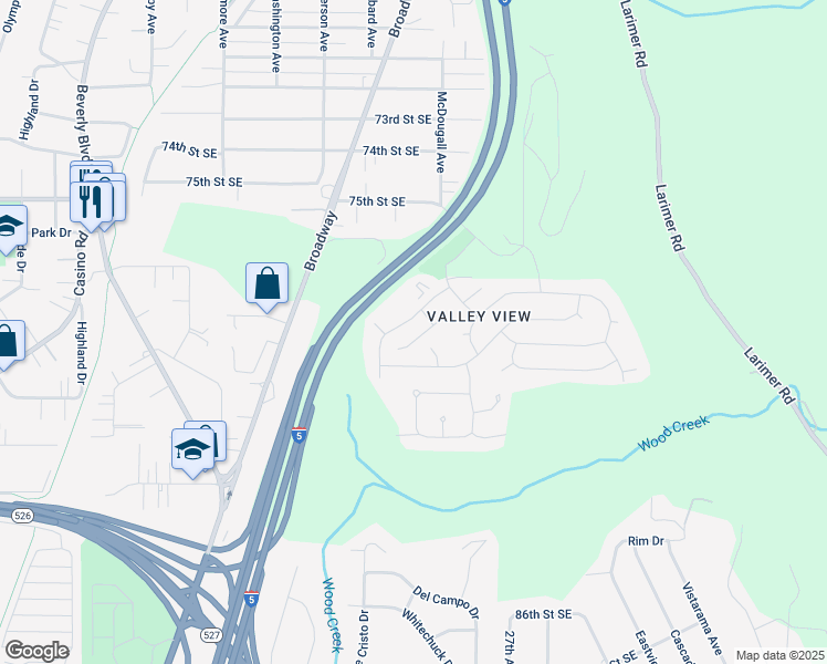 map of restaurants, bars, coffee shops, grocery stores, and more near 7902 Timber Circle in Everett