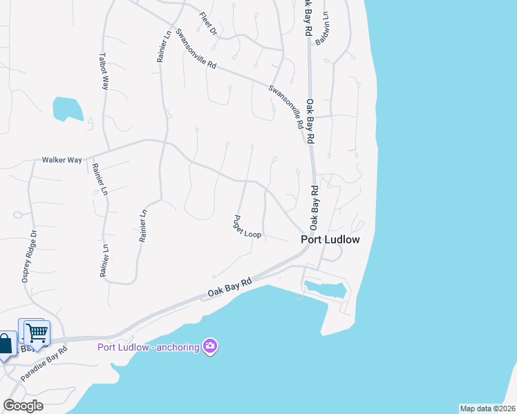 map of restaurants, bars, coffee shops, grocery stores, and more near 62 Puget Loop in Port Ludlow