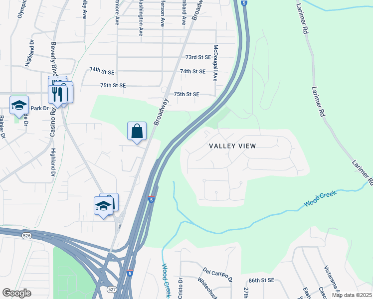 map of restaurants, bars, coffee shops, grocery stores, and more near 7809 Timber Hill Drive in Everett