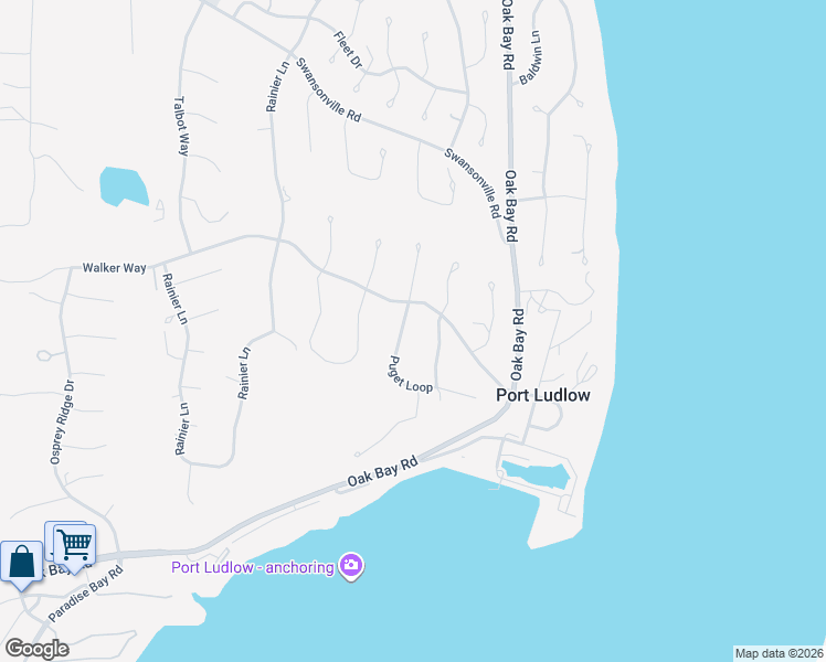 map of restaurants, bars, coffee shops, grocery stores, and more near 62 Puget Loop in Port Ludlow