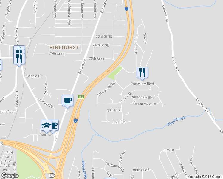 map of restaurants, bars, coffee shops, grocery stores, and more near 7902 Timber Circle in Everett