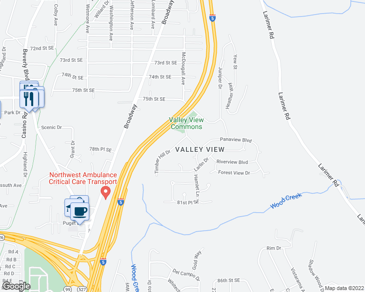 map of restaurants, bars, coffee shops, grocery stores, and more near 7708 Timber Hill Drive in Everett