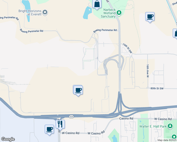 map of restaurants, bars, coffee shops, grocery stores, and more near 3003 West Casino Road in Everett