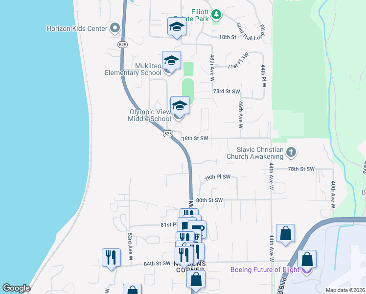 map of restaurants, bars, coffee shops, grocery stores, and more near in Mukilteo