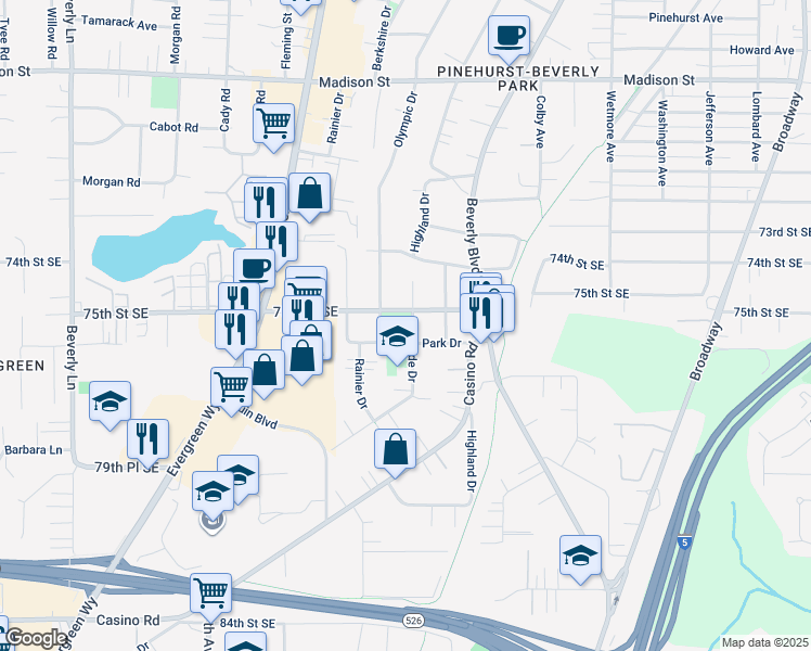 map of restaurants, bars, coffee shops, grocery stores, and more near 7530 Cascade Drive in Everett