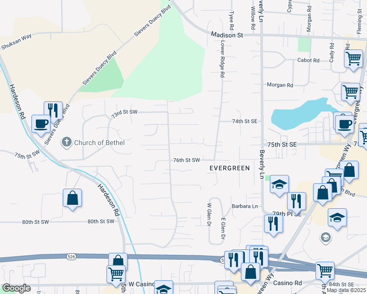 map of restaurants, bars, coffee shops, grocery stores, and more near 108 75th Street Southwest in Everett