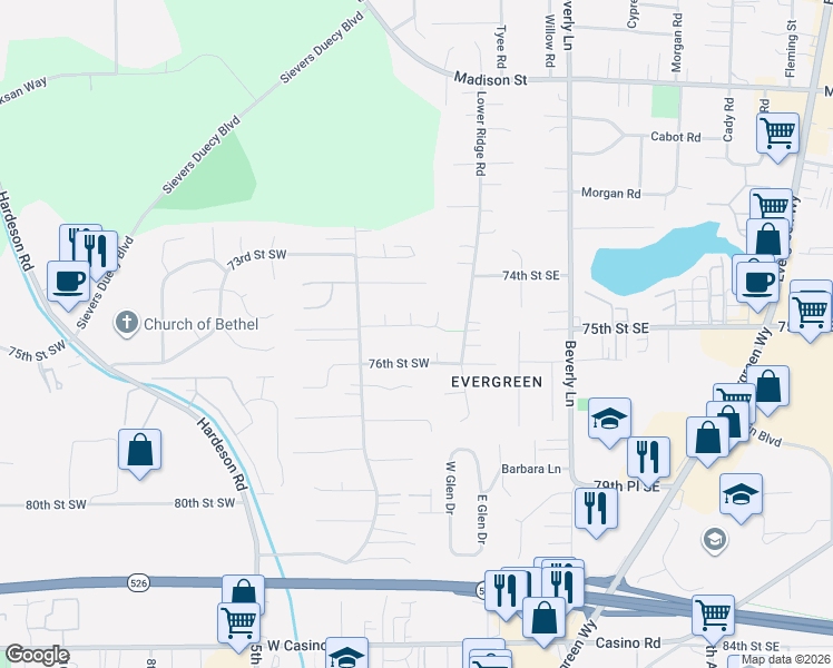 map of restaurants, bars, coffee shops, grocery stores, and more near 24 75th Street Southwest in Everett