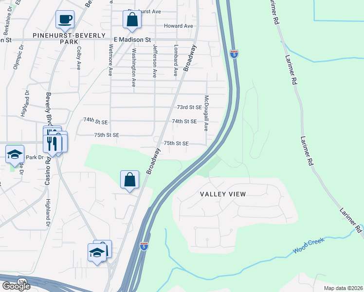 map of restaurants, bars, coffee shops, grocery stores, and more near 2312 75th Street Southeast in Everett
