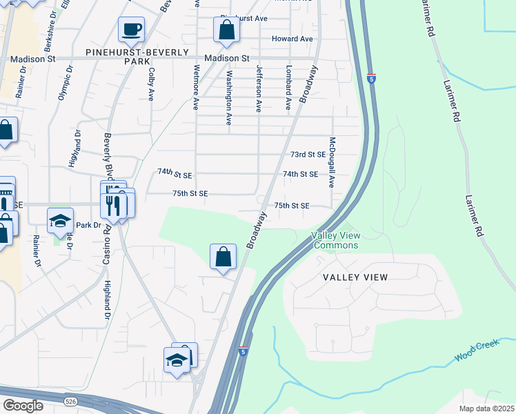 map of restaurants, bars, coffee shops, grocery stores, and more near 7510 Broadway in Everett