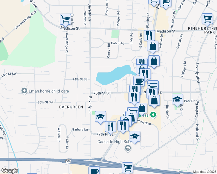 map of restaurants, bars, coffee shops, grocery stores, and more near 507 75th Street Southeast in Everett