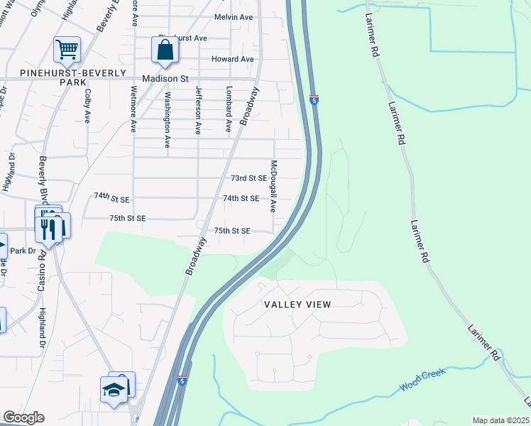 map of restaurants, bars, coffee shops, grocery stores, and more near 7404 McDougall Avenue in Everett