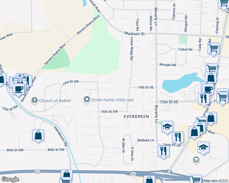 map of restaurants, bars, coffee shops, grocery stores, and more near 12 74th Street Southwest in Everett