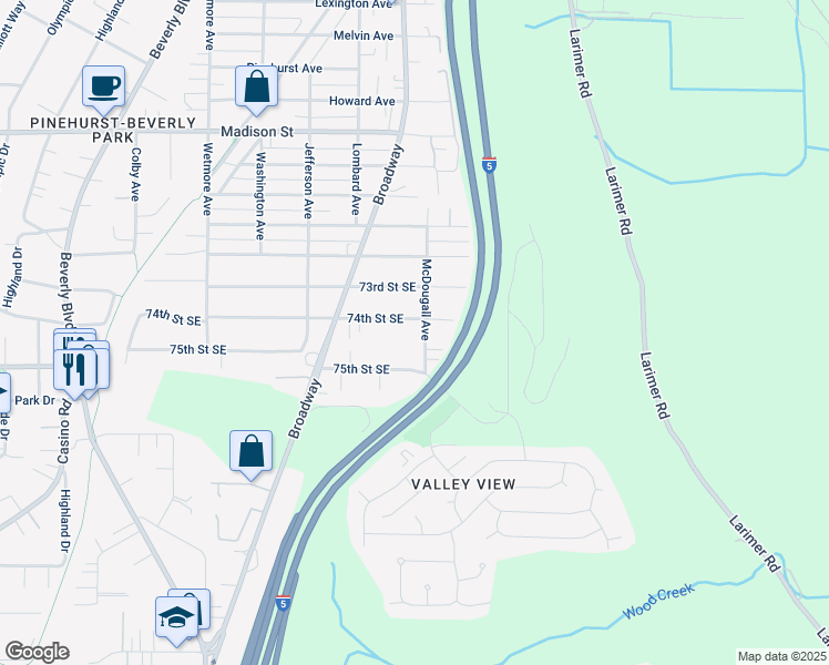 map of restaurants, bars, coffee shops, grocery stores, and more near 7404 McDougall Avenue in Everett