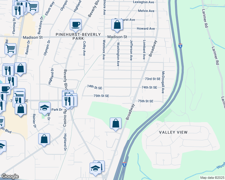 map of restaurants, bars, coffee shops, grocery stores, and more near 1916 75th Street Southeast in Everett