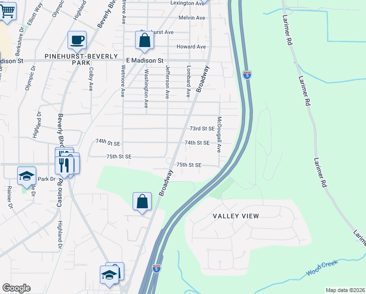 map of restaurants, bars, coffee shops, grocery stores, and more near in Everett