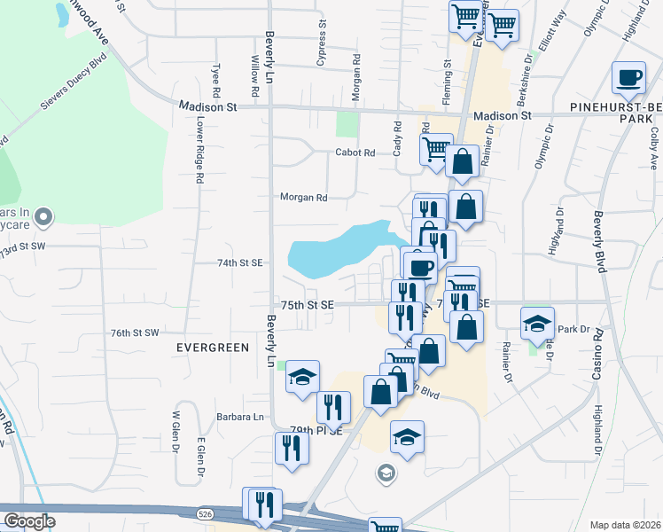map of restaurants, bars, coffee shops, grocery stores, and more near 507 75th Street Southeast in Everett