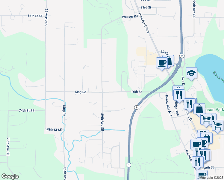 map of restaurants, bars, coffee shops, grocery stores, and more near 2118 16th Street in Snohomish
