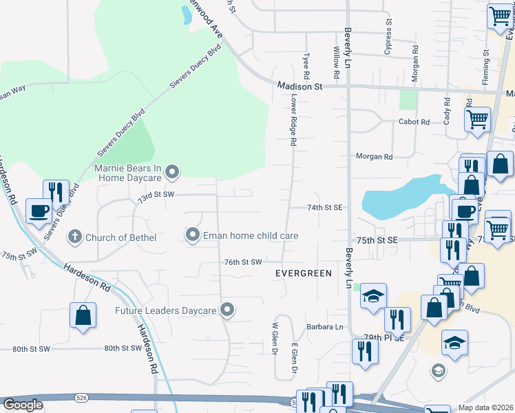map of restaurants, bars, coffee shops, grocery stores, and more near 2 74th Street Southwest in Everett