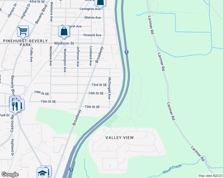 map of restaurants, bars, coffee shops, grocery stores, and more near 2423 73rd Street Southeast in Everett