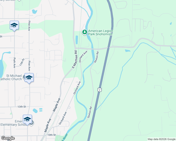 map of restaurants, bars, coffee shops, grocery stores, and more near 7009 Orchard Avenue in Snohomish