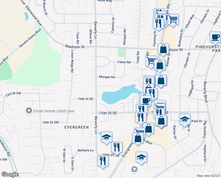 map of restaurants, bars, coffee shops, grocery stores, and more near 432 72nd Street Southeast in Everett