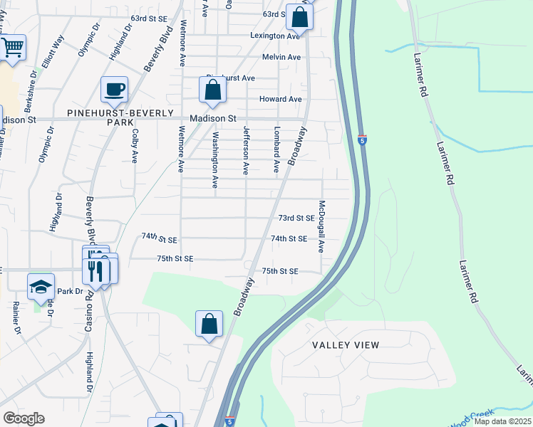 map of restaurants, bars, coffee shops, grocery stores, and more near 2221 73rd Street Southeast in Everett