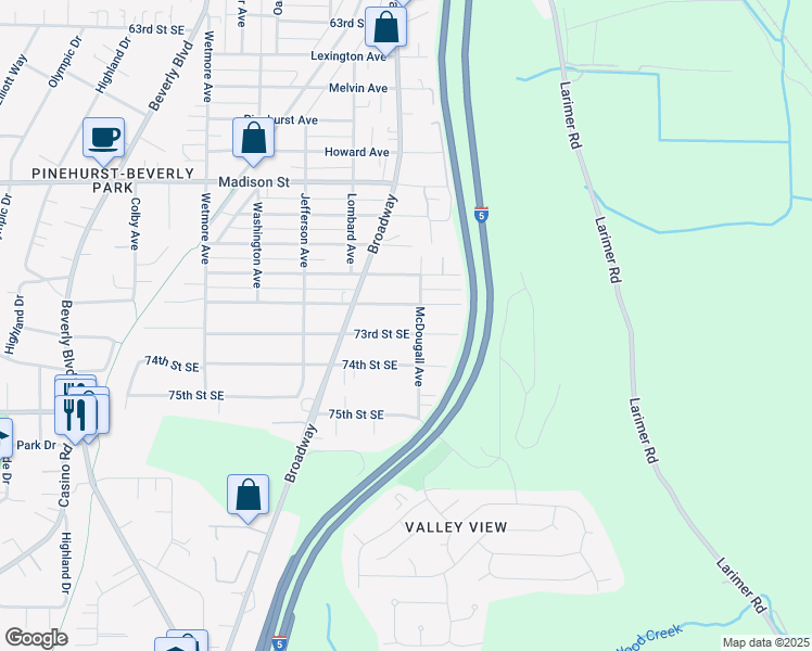map of restaurants, bars, coffee shops, grocery stores, and more near 2423 73rd Street Southeast in Everett