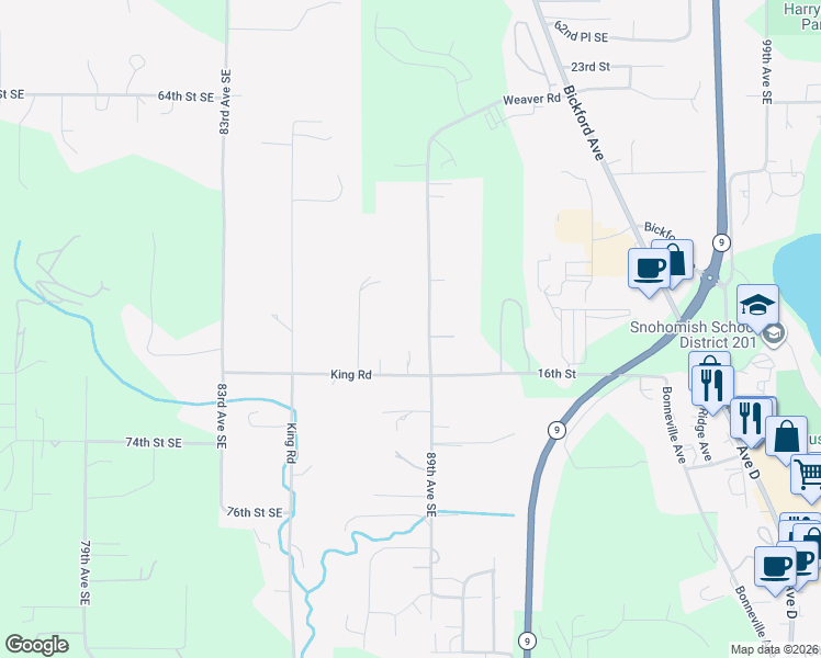 map of restaurants, bars, coffee shops, grocery stores, and more near 1710 Ludwig Road in Snohomish