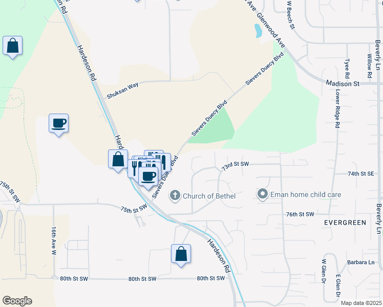 map of restaurants, bars, coffee shops, grocery stores, and more near 7212 7th Drive West in Everett