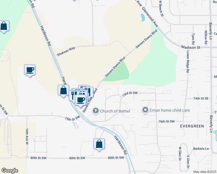 map of restaurants, bars, coffee shops, grocery stores, and more near 7212 7th Drive West in Everett