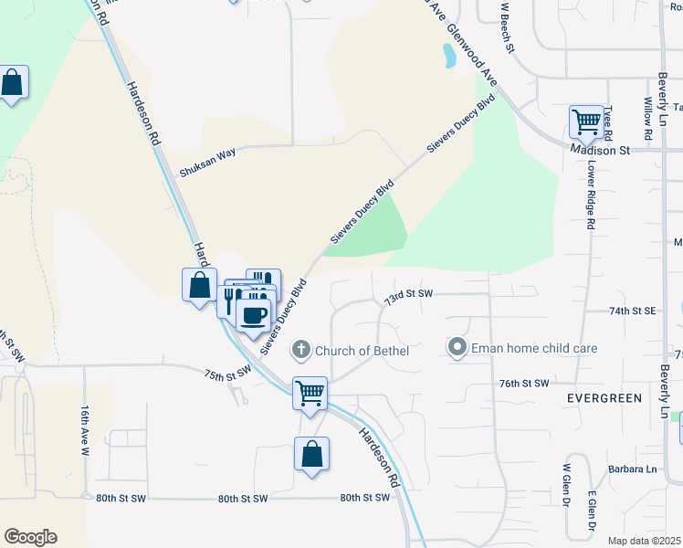 map of restaurants, bars, coffee shops, grocery stores, and more near 7212 7th Drive West in Everett