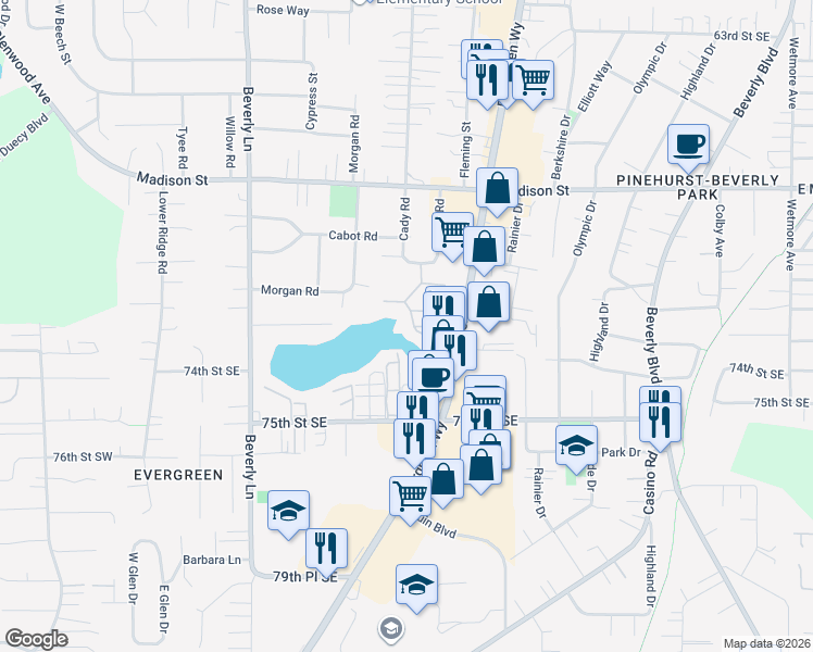 map of restaurants, bars, coffee shops, grocery stores, and more near 820 Cady Road in Everett