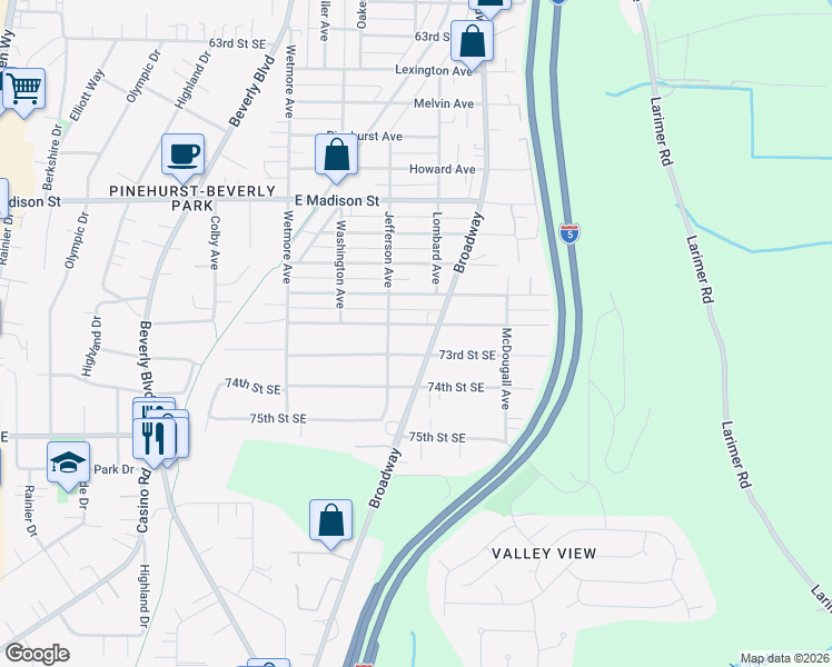 map of restaurants, bars, coffee shops, grocery stores, and more near 2221 73rd Street Southeast in Everett