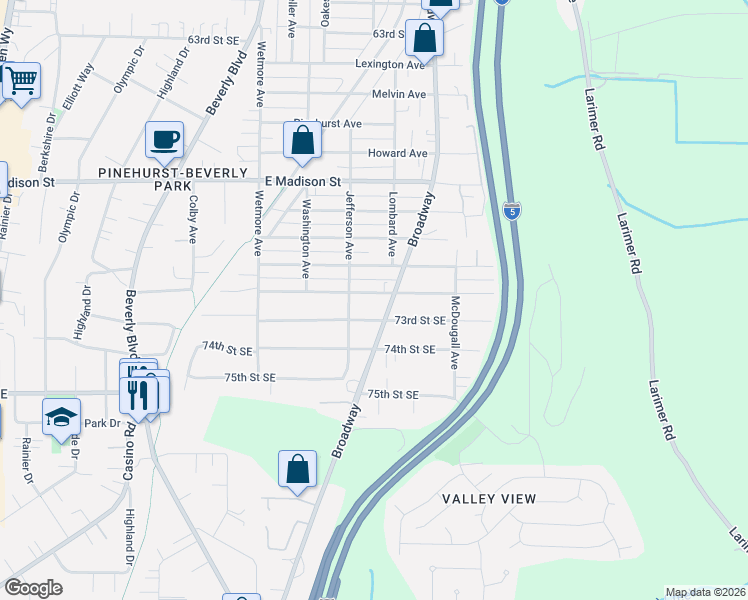 map of restaurants, bars, coffee shops, grocery stores, and more near 2221 73rd Street Southeast in Everett