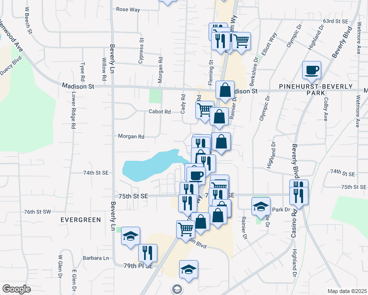 map of restaurants, bars, coffee shops, grocery stores, and more near 820 Cady Road in Everett