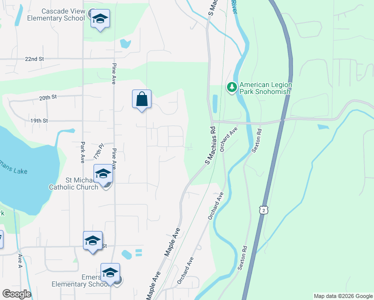 map of restaurants, bars, coffee shops, grocery stores, and more near 225 17th Drive in Snohomish