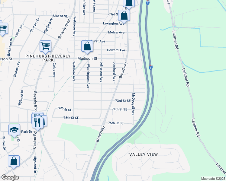 map of restaurants, bars, coffee shops, grocery stores, and more near 2221 73rd Street Southeast in Everett