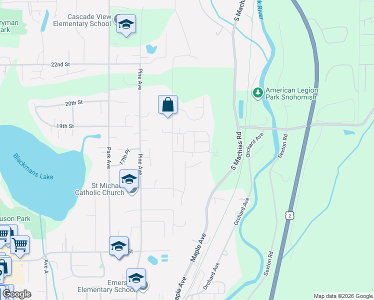map of restaurants, bars, coffee shops, grocery stores, and more near 1711 Terrace Ave in Snohomish