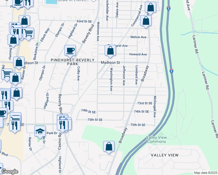 map of restaurants, bars, coffee shops, grocery stores, and more near 2000 Monroe Avenue in Everett