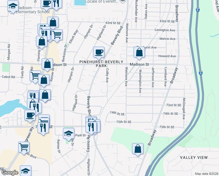 map of restaurants, bars, coffee shops, grocery stores, and more near 1702 70th Place Southeast in Everett