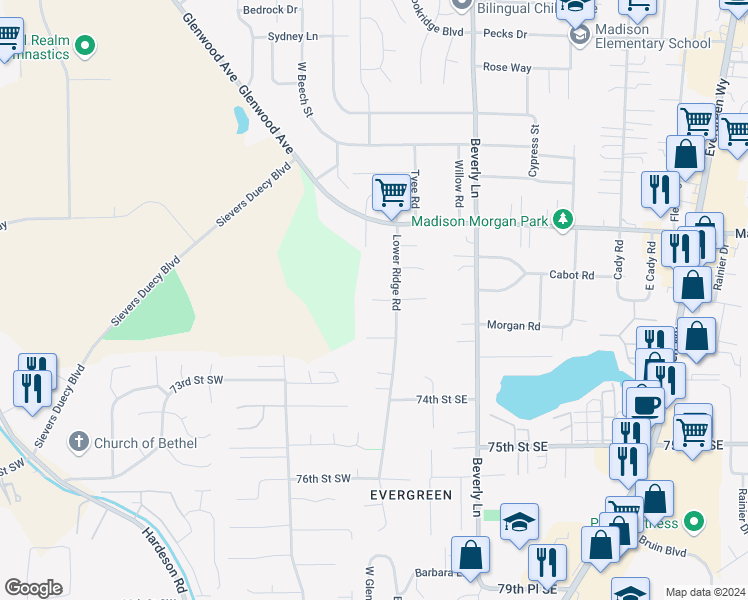 map of restaurants, bars, coffee shops, grocery stores, and more near 7026 Lower Ridge Road in Everett