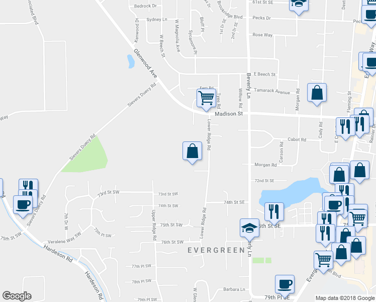 map of restaurants, bars, coffee shops, grocery stores, and more near 7026 Lower Ridge Road in Everett