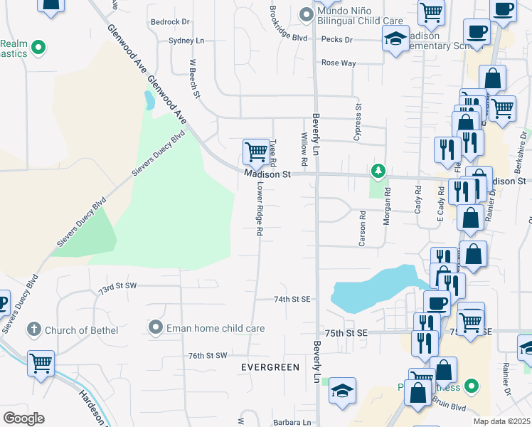 map of restaurants, bars, coffee shops, grocery stores, and more near 6920 Lower Ridge Road in Everett