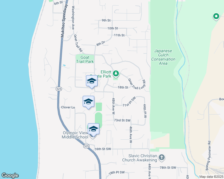 map of restaurants, bars, coffee shops, grocery stores, and more near 912 18th Street in Mukilteo