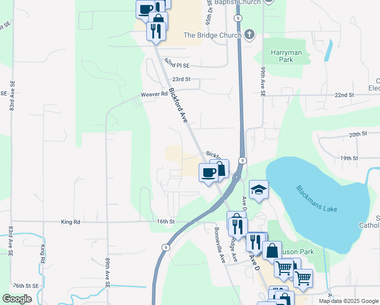 map of restaurants, bars, coffee shops, grocery stores, and more near 1900 Bickford Avenue in Snohomish