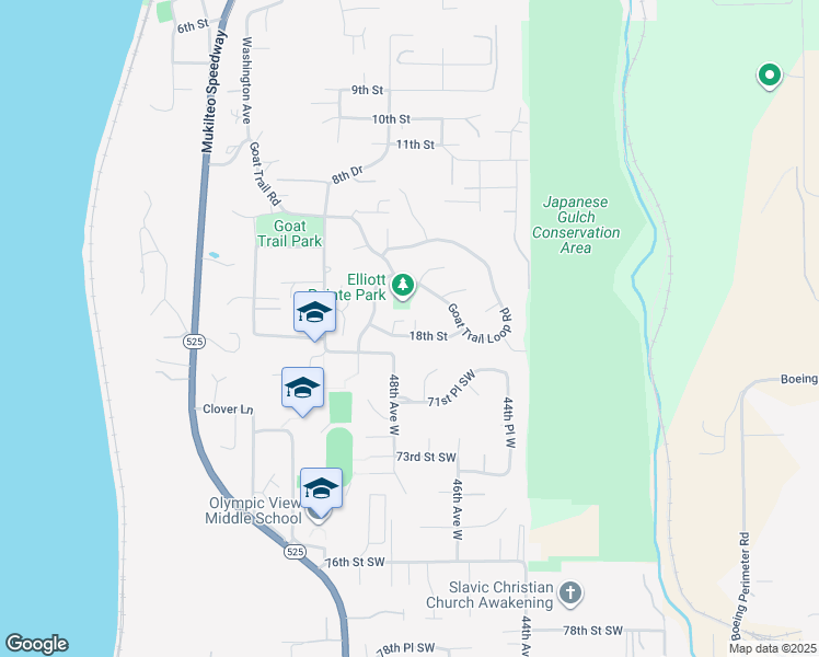 map of restaurants, bars, coffee shops, grocery stores, and more near 912 18th Street in Mukilteo